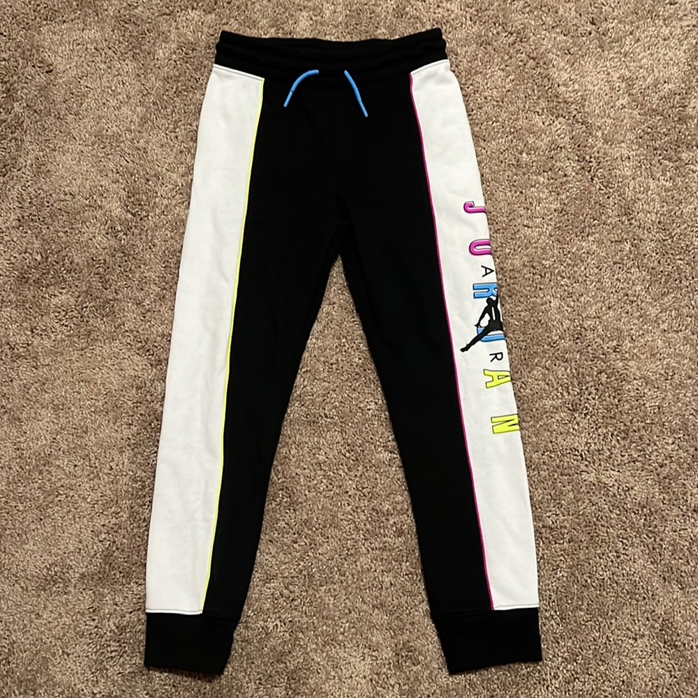 Nike Jordan Girls Kids Sweat Track Pants Black White Neon Colors New with Tags